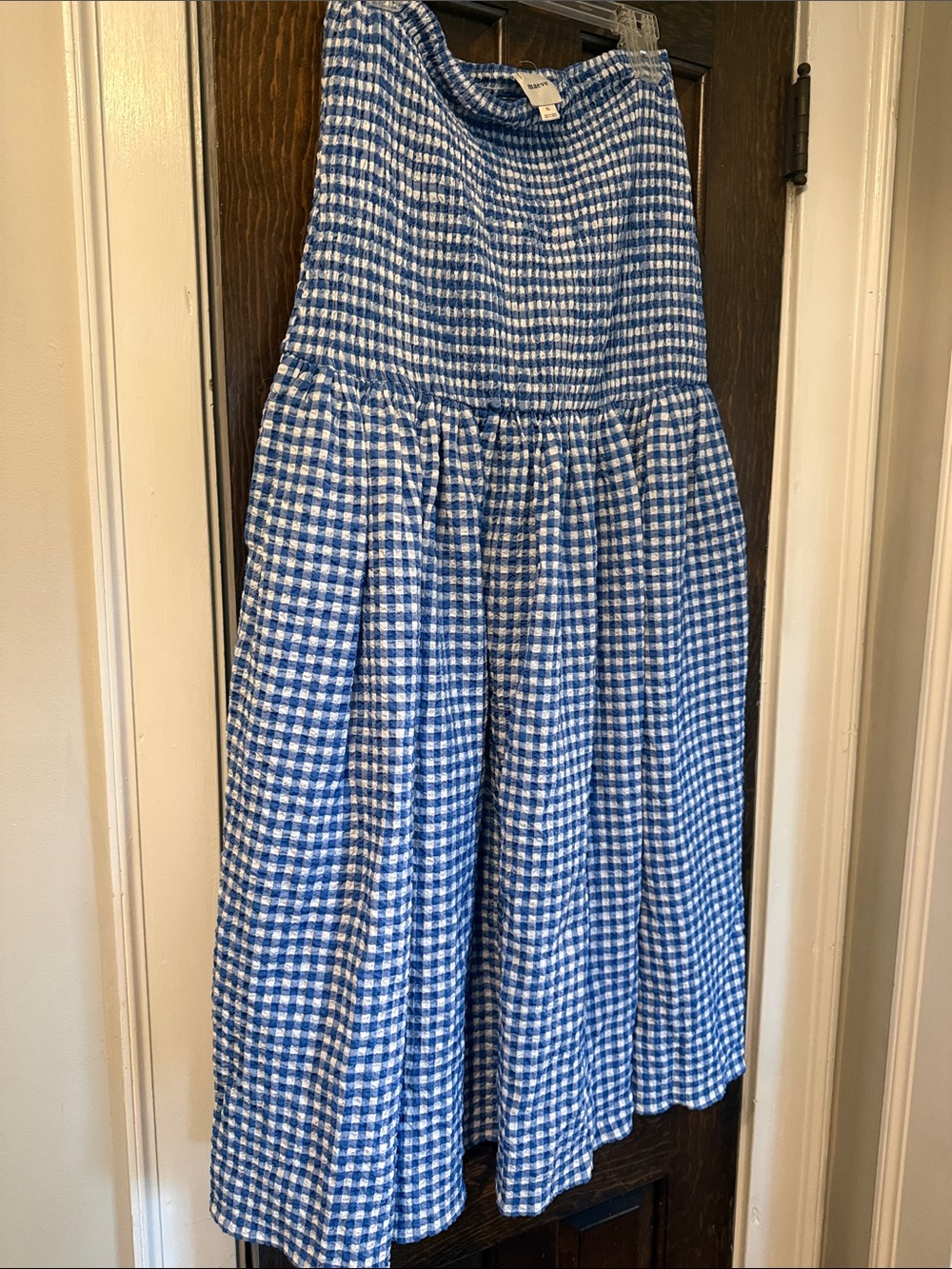 Anthropologie Blue Gingham Tiered Midi Dress - Picture 3 of 4